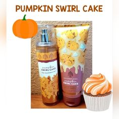 BATH AND BODY WORKS "PUMPKIN SWIRL CAKE!" 2 PIECE BODY CARE GIFT SET BRAND NEW! Pumpkin Swirl Cake, Swirl Cake, Fragrance Mist, Bath Body Works, Orange Yellow, Bath And Body Works, Body Works, 2 Piece