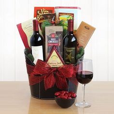 a wine gift basket with two glasses of wine