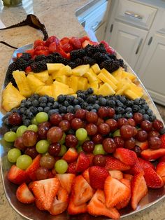 a platter filled with lots of different types of fruit