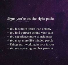 a purple background with the words signs you're on the right path and an image of a person