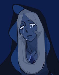 an animated image of a man with tears on his face and hood over his head