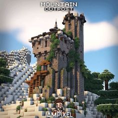 by @iampixelyt Minecraft Small Castle, Minecraft Mountain Castle, Minecraft Mountain House, Minecraft Mountain