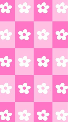 a pink and white checkered pattern with flowers