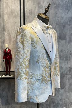 a suit and tuxedo are on display