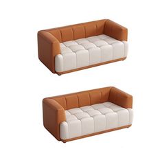 two brown and white couches sitting next to each other