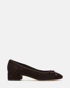 CHERISH Chocolate Brown Suede Slip-On Heels | Women's Heels – Steve Madden Low Block Heel Pumps, Ballet Heels, Business Formal, Low Block Heels, Women's Heels, Formal Shoes, Brown Suede, Womens Heels, Retro Inspired