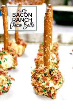 mini bacon ranch cheese balls are arranged on sticks