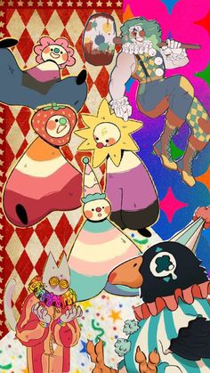 an image of some cartoon characters on a colorful background