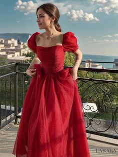 Lasaky - Exquisite Evening Gown for Hosting Glamorous Events: Elegant Princess Ball Gown with Bubble Sleeves, Ideal for Wedding Ceremonies and Gala Dinners Red Evening Gown, Red Prom Dress Long, A Line Evening Dress, 파티 드레스, Red Evening Dress, Photo Insta, Ball Gowns Evening, Red Prom, A Line Prom Dresses