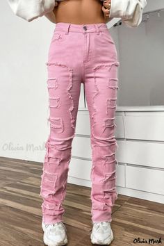 Olivia Mark - Chic High-Waisted Denim Jeans with Patchwork Detail Versatile Fall Outfits, Denim Style Casual, Grunge Jeans, Patch Jeans, Denim Decor, Summer Jeans, Patched Jeans, Street Look, Jeans For Women