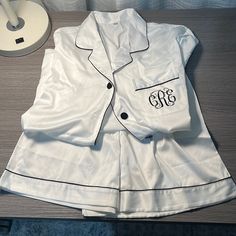 Monogrammed, White Pajamas With Black Piping. Initials Read Cre (With R Being In The Middle Indicating It’s The Last Name Initial). Never Worn. Size Small. Originally $24. Pusheen Onesie, Monogram Pajamas, Embroidered Pajamas, Monogrammed Pajamas, Christmas Pajama Pants, Cotton Pajama Pants, White Pajamas, Personalized Pajamas, Plaid Pajama Pants