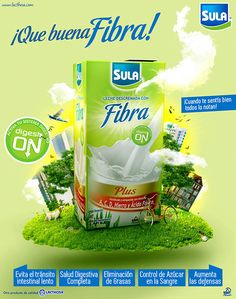 an advertisement for fibra on the grass with clouds in the sky and trees behind it