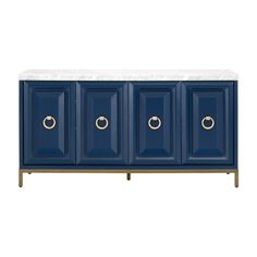 Azure Navy Blue Media Sideboard Blue Media Console, Navy Sideboard, Brushed Gold Ring, Sideboard Cabinet Modern, Style Sideboard, Transitional Dining Room, Marble Frame, Buffets And Sideboards, Carrera Marble