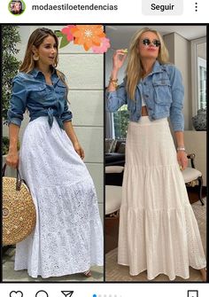 Boho Long Skirt Outfit, Boho Skirt Outfit, White Boho Skirt, Looks Total Jeans, Long Denim Skirt Outfit, Skirt Outfit Fall, Tulle Skirts Outfit, White Skirt Outfits, Casual Chic Summer