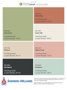 the color scheme for sherylin williams's paint palettes, which are available in