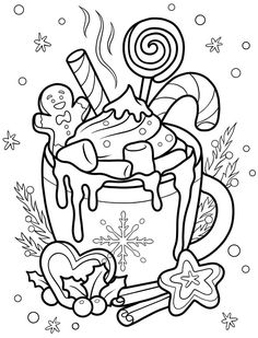 Hot Chocolate Coloring Pages, Colouring Pages For Adults Printable Free, Chocolate Coloring Pages, January Coloring Pages, Gingerbread Man Coloring Page, Candy Cane Coloring Page, Candy Coloring Pages, Christmas Colouring Pages