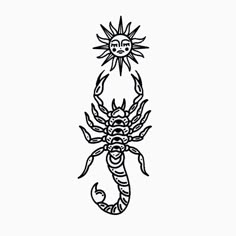 a black and white drawing of a seahorse with the sun on it's back