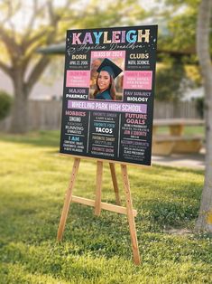 a blackboard sign that is in the grass