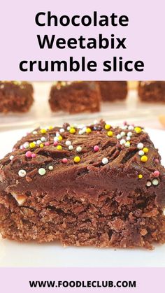 A slice of chocolate Weetbix crumble slice on a plate. Weetabix Cake Recipe, Tray Bake Recipes Sweets, Weetabix Desserts, No Bake Weetbix Slice, Healthy Weetbix Slice, Weetbix Slices Recipes, Healthy Slice Recipe, Weetabix Recipe