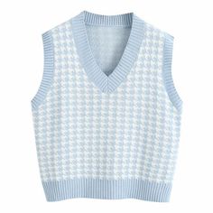 Dogtooth Check Vest - Boogzel Apparel Female Waistcoat, Crop Top Autumn, Check Vest, Houndstooth Sweater, Vest Sweater, Chic Tops, Women Sweaters Winter, Grunge Look, Oversized Jumper