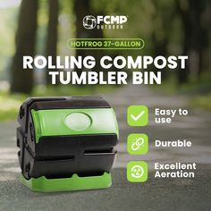 the rolling compost tumbler bin is available in multiple colors