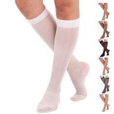 PRICES MAY VARY. CIRCULATION SUPPORT - Designed to aid in the relief of Varicose Veins, Edema, and Swelling by enhancing circulation. DETAILED SIZE CHART - Comprehensive size chart factoring in both calf and ankle measurements for a perfect fit. REINFORCED HEEL & TOE - Built for longevity with a strong heel and toe area, making these socks highly durable. COMFORTABLE TOP BAND - Features a skin-friendly band that prevents sliding and doesn't leave marks. EASY CARE INSTRUCTIONS - These socks are m Swollen Ankles, Knee High Stockings, Poor Circulation, Compression Stockings, Compression Garment, Top Band, Socks For Women, High Knees, Good Health Tips