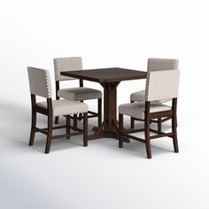 three chairs and a table are shown in this 3d image, with one chair up to the other side