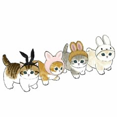 a group of cats and dogs wearing bunny ears