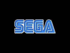 the word sega in blue and white letters on a black background with an image of a