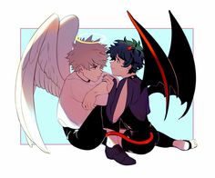 two anime characters with wings on their backs