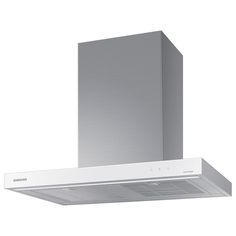 a stainless steel range hood on an isolated white background