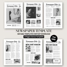 the news paper template is shown in black and white, with several different images on it