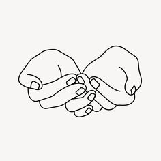 two hands are holding each other in black and white outline on a plain background, with one hand reaching for the other