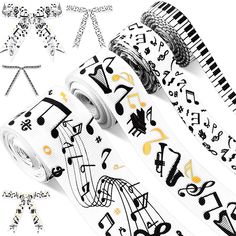 various musical notes on white grosch ribbon