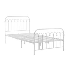 a white metal bed frame is shown with no headboard or foot board on it