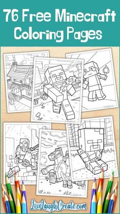 minecraft coloring pages for kids with the text,'76 free minecraft coloring pages '