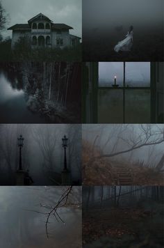 a series of photos showing different scenes in the dark