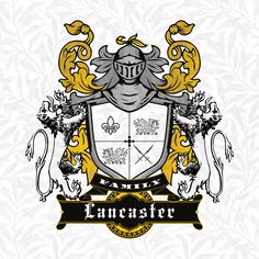 a coat of arms with two lions on it and the word lancaster in gold lettering