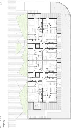 the floor plan for an office building with multiple floors and several rooms, all in different sections