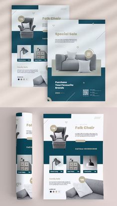 a set of three brochures for furniture stores