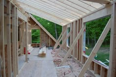 the inside of a house being built with wooden framing