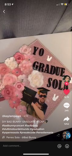 an instagram photo with flowers on it and the words yo graduate soli in black