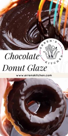 chocolate donut glaze is being held by two hands