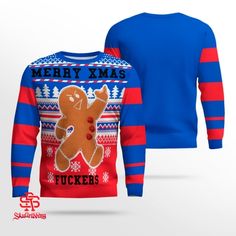 Get ready to spread some holiday cheer (and a few laughs) with our outrageous Ugly Christmas Sweater!
Buy now "Gingerbread Merry Xmas Fuckers Ugly Christmas Sweater Blue" today from our store.
These festive sweaters are designed to be as tacky as they are fun. Featuring eye-catching patterns, bright colors, and over-th