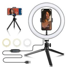 the ring light is on top of a tripod with an iphone in front of it