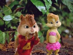 two chipmuns are standing next to each other