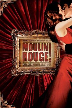 the movie poster for mollini rouge is shown in front of a red curtain