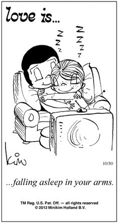 a black and white drawing of a child sleeping on a couch with the caption love is