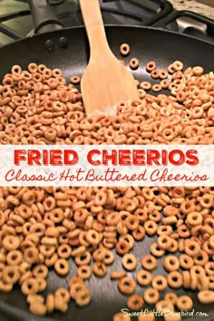 fried cheetos are being cooked in a skillet