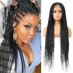 PRICES MAY VARY. Material：Braided wigs High quality Japan-made synthetic hair fiber, natural luster,100% handmade, comfortable, soft touch. Braided wigs with baby hair, it's very close to human hair texture. Specification：Full double lace frontal box braid wig, Length 36 inches, Weight 550-600g, simulated scalp with adjustable straps, suitable for most people's heads. Wig Cap：Braided wig extra stable wig cap comes with 3 combs, a large band and 2 adjustable straps to ensure a snug fit . You can Thick Braid Wig, Boxbraided Wig, Braided Wigs Express Wig Braids Usa, Braided Wigs For Kids, Thick Box Braids, Box Braids Wig, Braid Wig, Lace Braid, Box Braid Wig